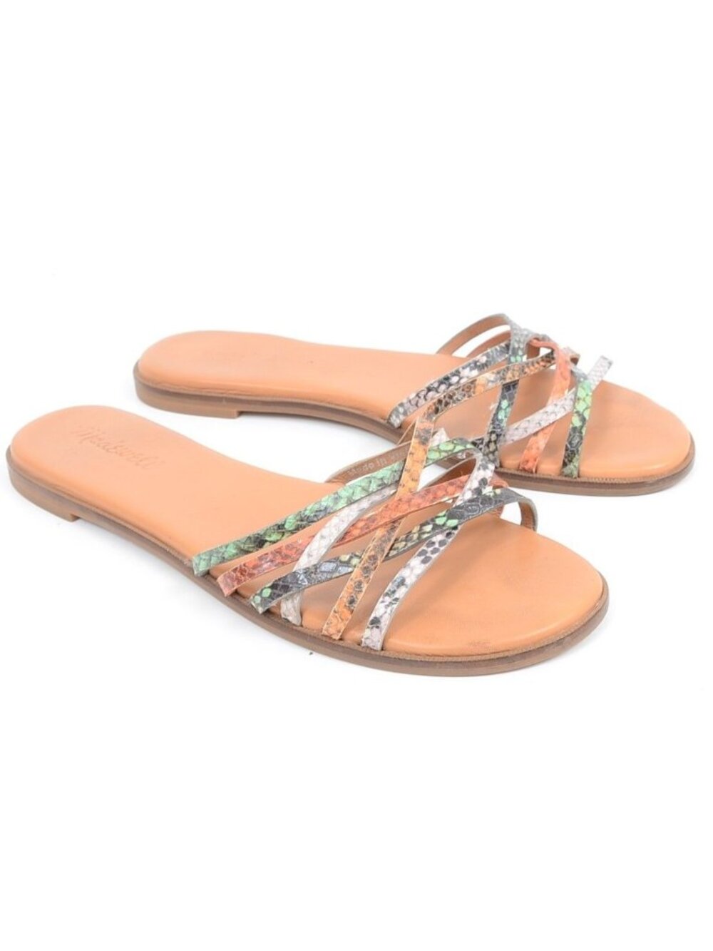 Madewell Tracie Women's 7.5 Crisscross Snake Embossed Leather Slide Sandal Boho‎
